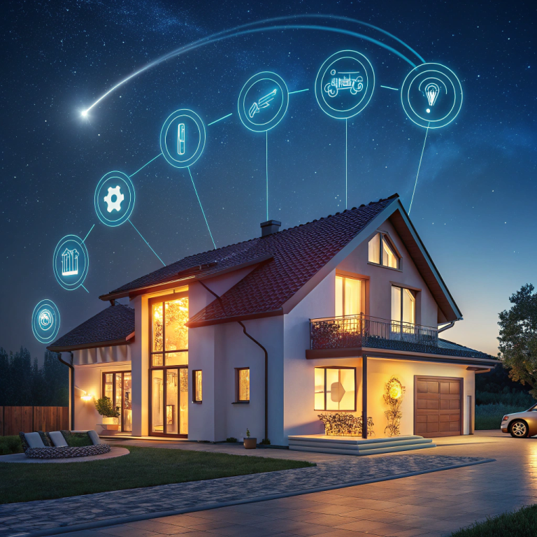 Artificial intelligence in a smart home with smart devices, lights, and advanced security systems